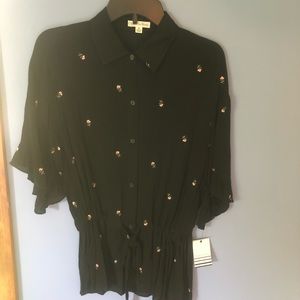 Black dress shirt with roses. Size Medium